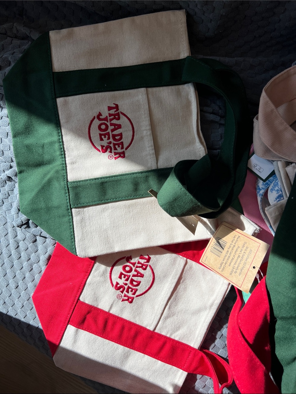 Canvas Tote Bag - Green & red set of 2